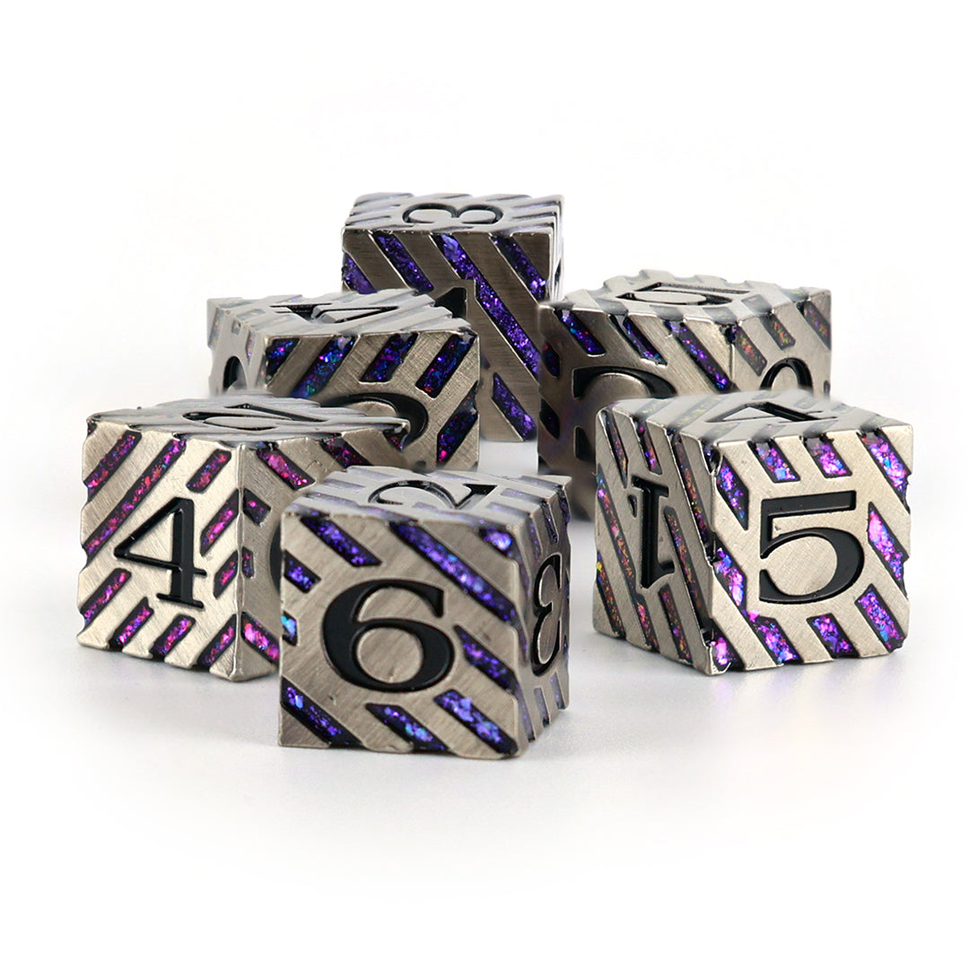 Silver and purple dnd dice 4 peice set