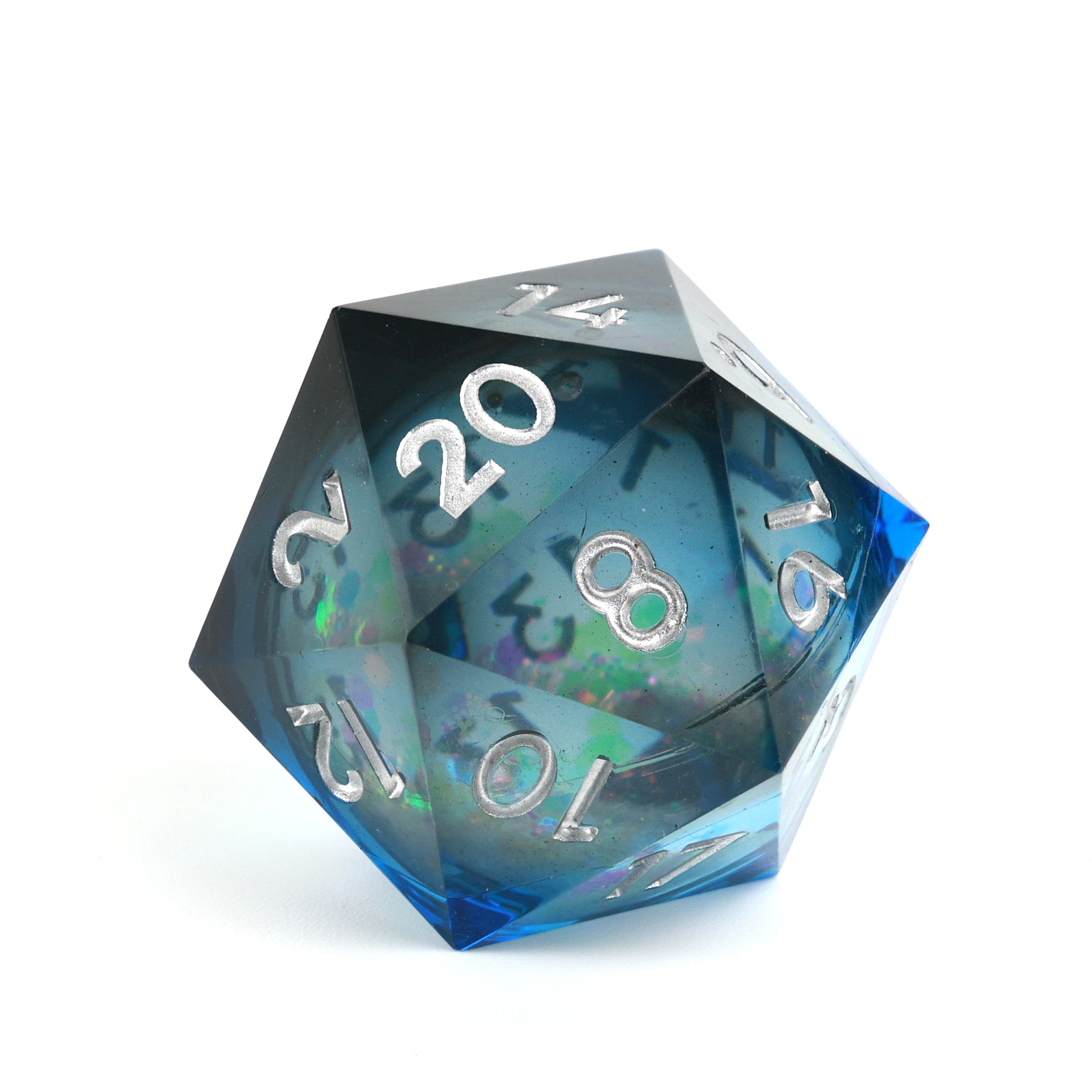 Blue and Black D20 35mm Liquid Core Close Up