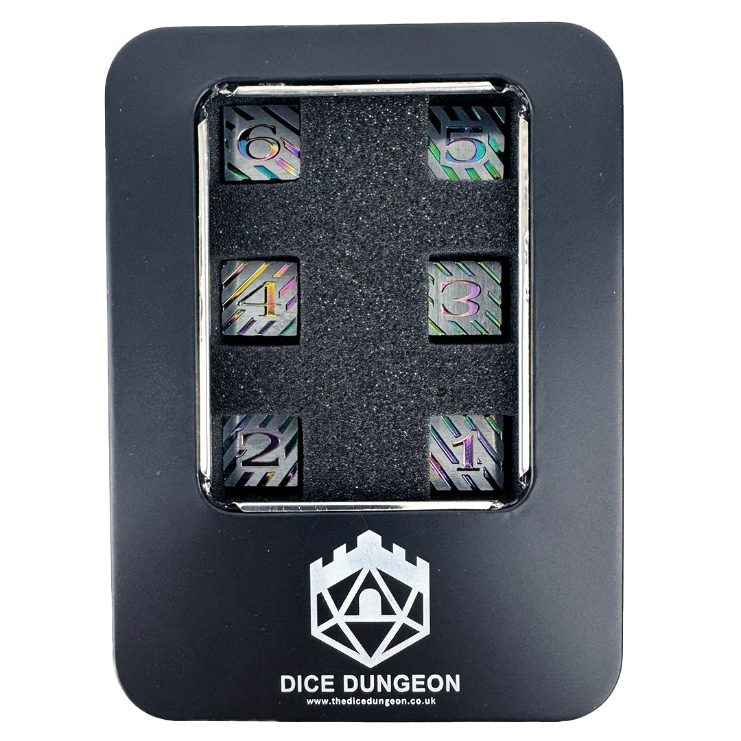 rainbow d6 dnd set with tin