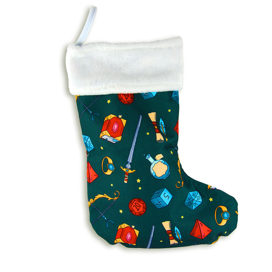 dnd stocking with sword dnd dice and potions on it