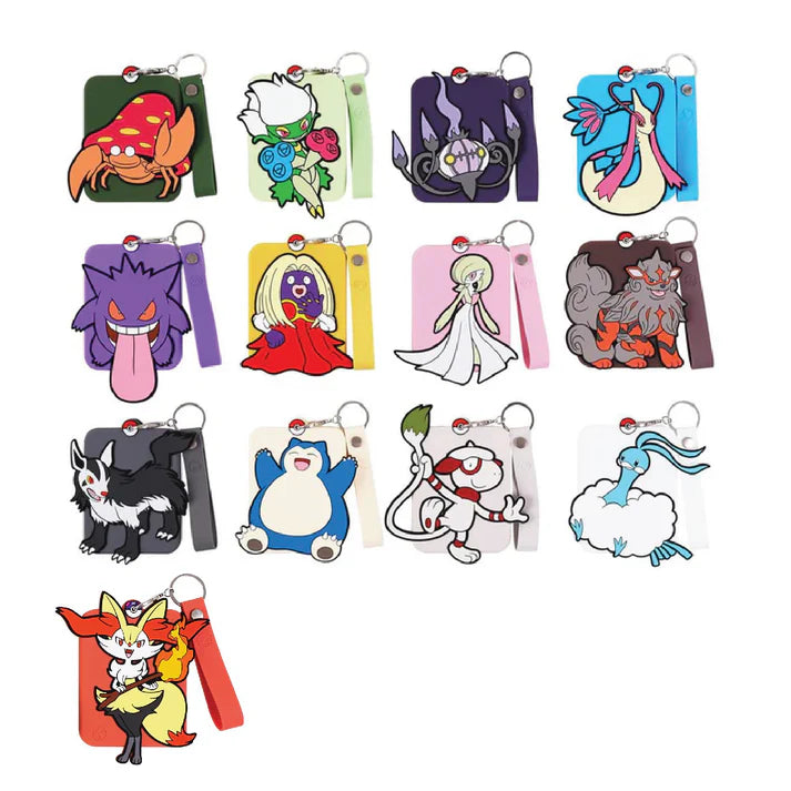 Collection of colorful keychains with various designs on a white background