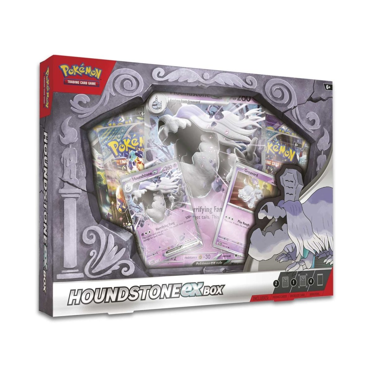 Pokémon Houndstone EX Box packaging with cards and artwork on a white background
