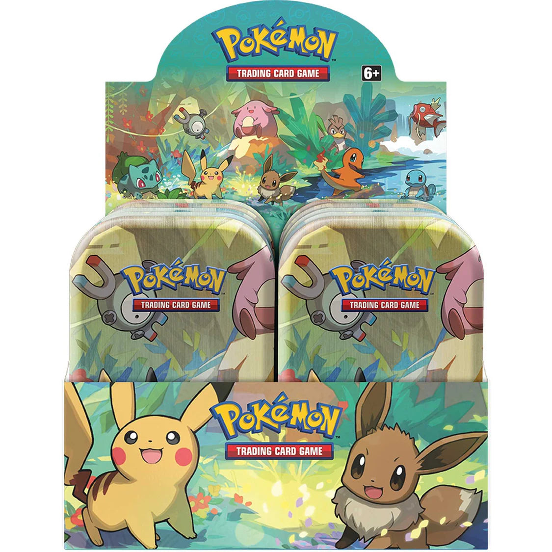 Kanto Friends Mini Tins: Pokémon Trading Card Game packs with character illustrations on a white background