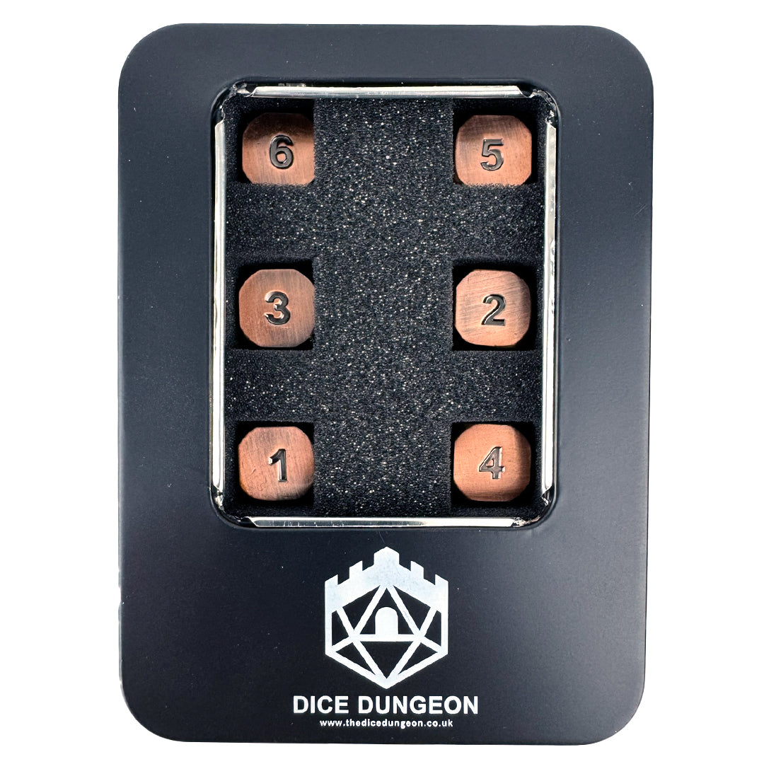 Tarnished Bronze d6 dice set with tin