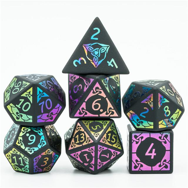 Obsidian rainbow dnd dice stacked