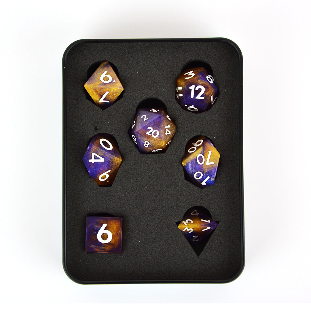 Summer Solstice Resin DnD Dice Set with tin
