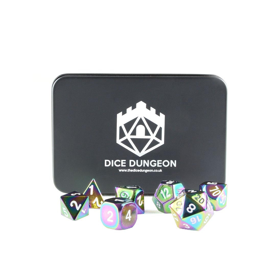 Rainbow colour metal dnd dice set