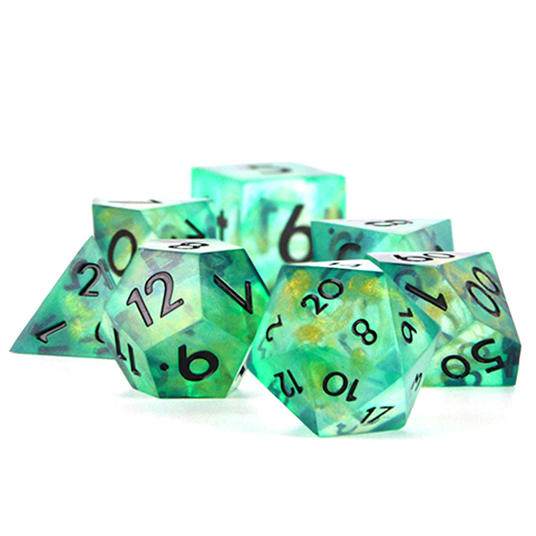 Green Dragons Fury green with gold leaf resin dnd dice set