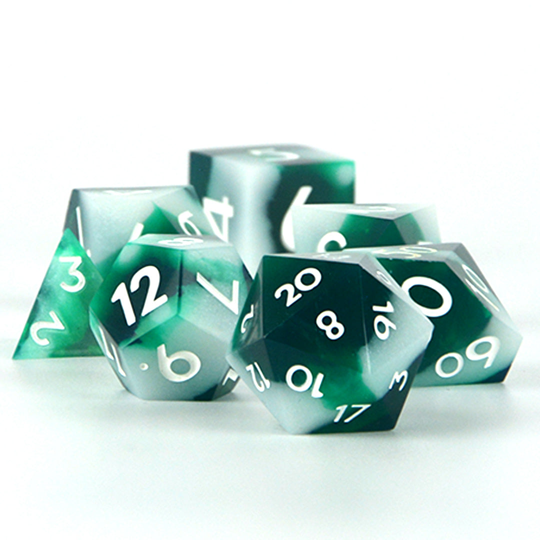 Necromancy green and white resin dnd dice set