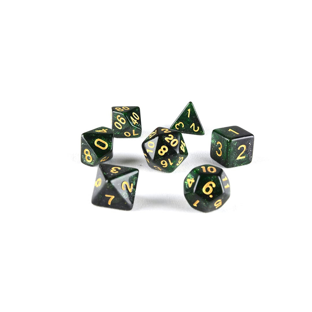 black and green resin dnd dice set