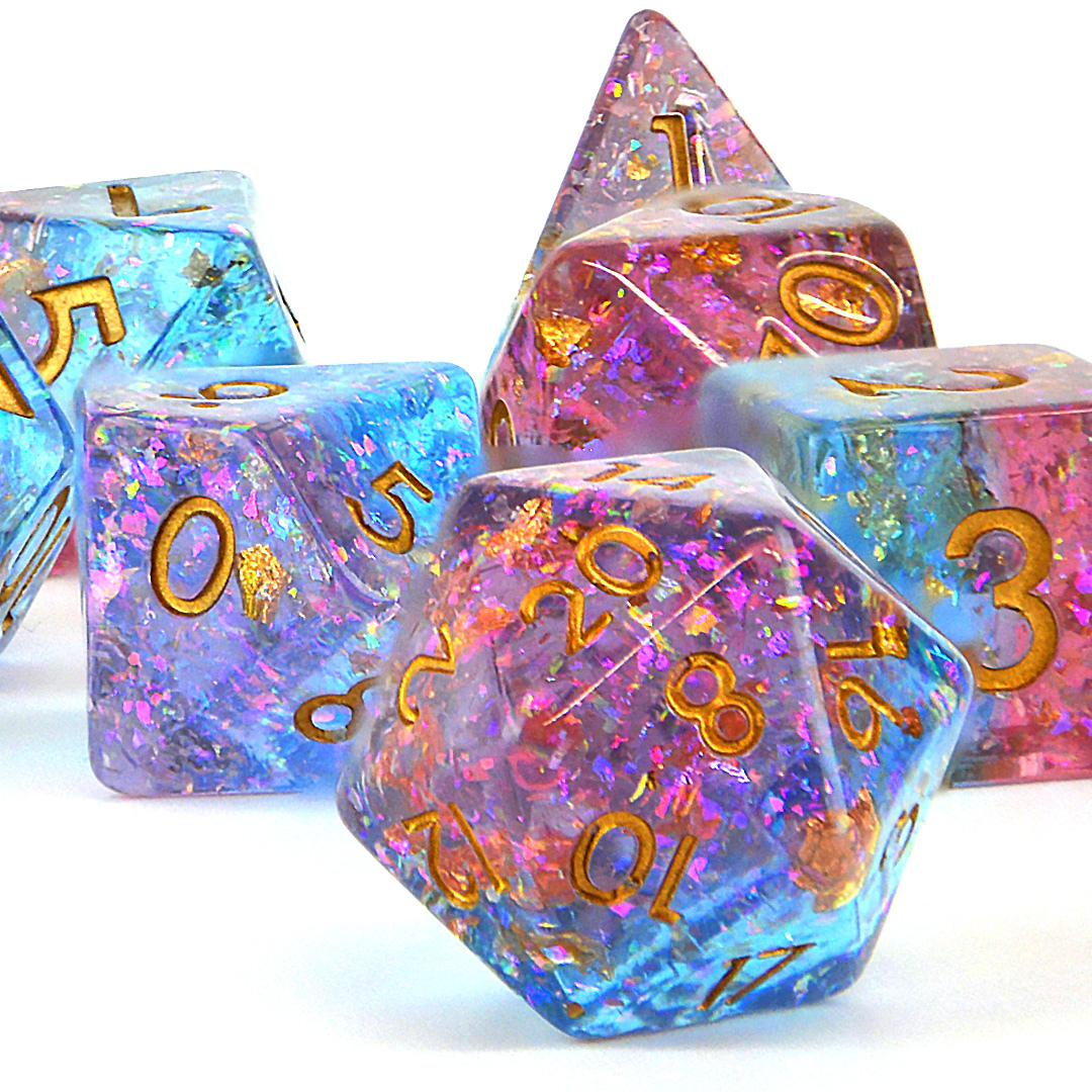 Light Of The Celestial DnD Dice Set close up