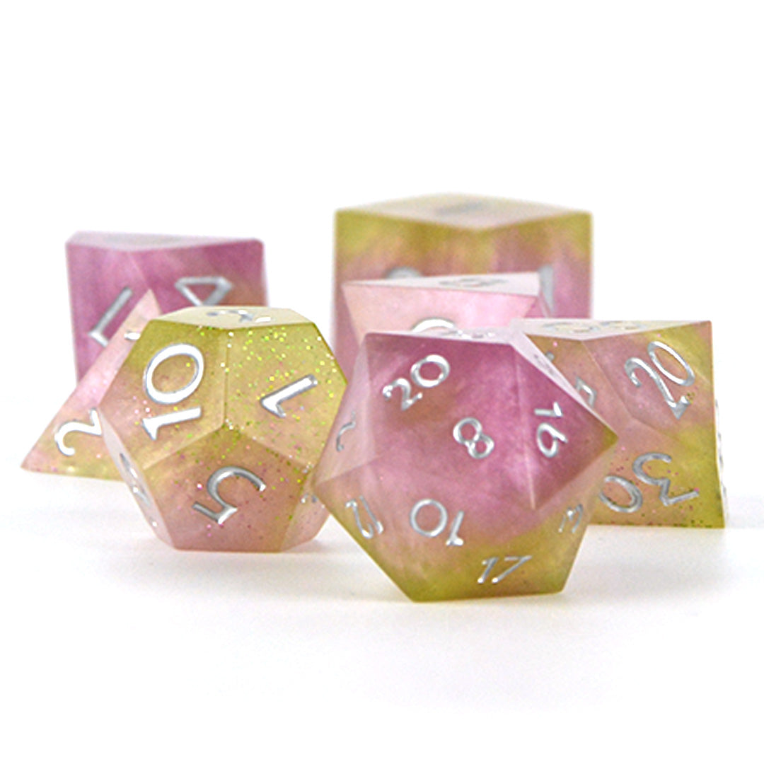 Poison Apple pink and gold resin dnd dice