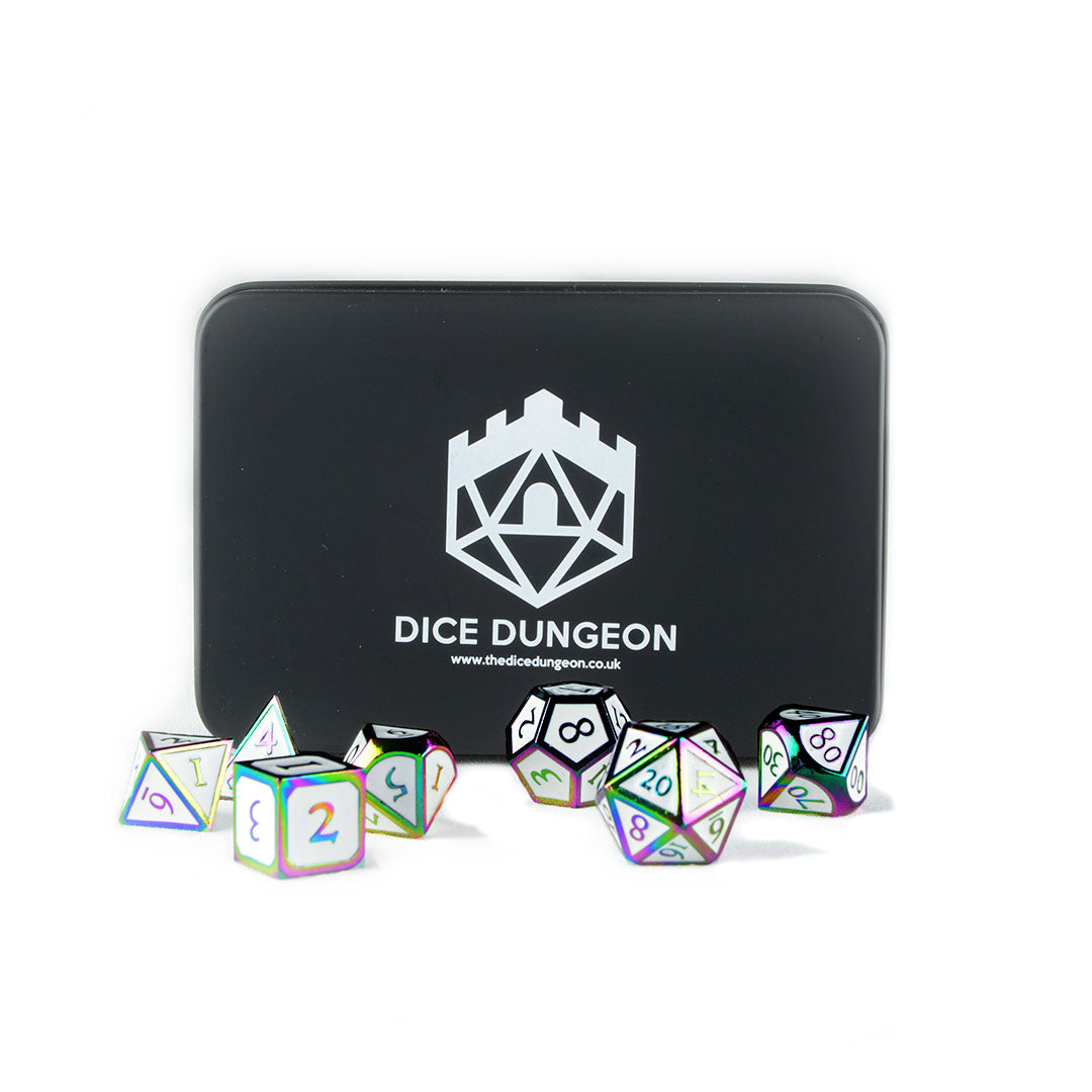 Rainbow White metal dnd dice with tin