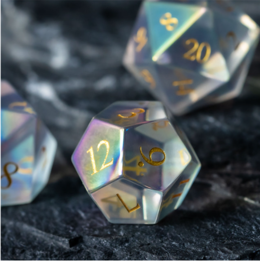 holy aura rainbow dnd dice close up