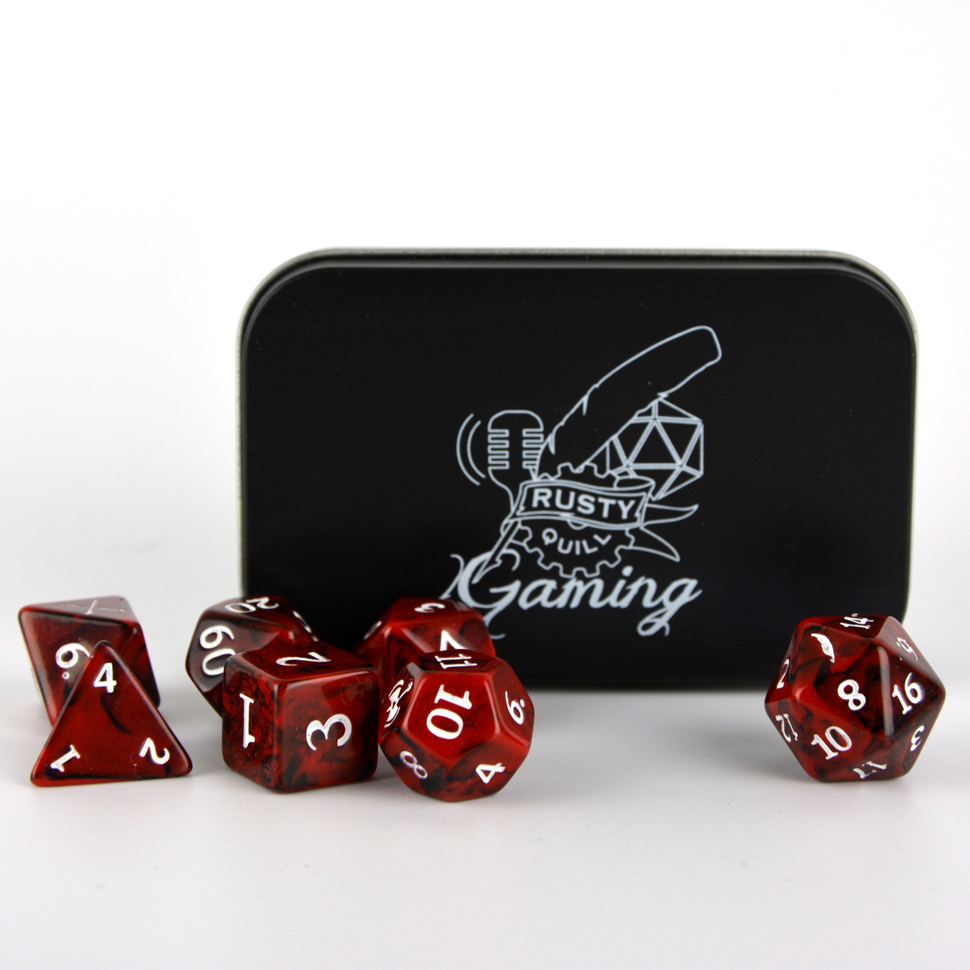 Acrylic Dice and Tin for Rusty Quill gaming