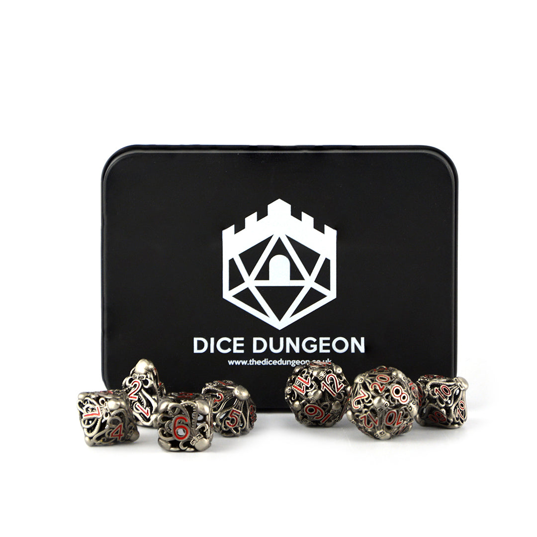 Dice Of The Ancient One: Silver dnd dice with tin