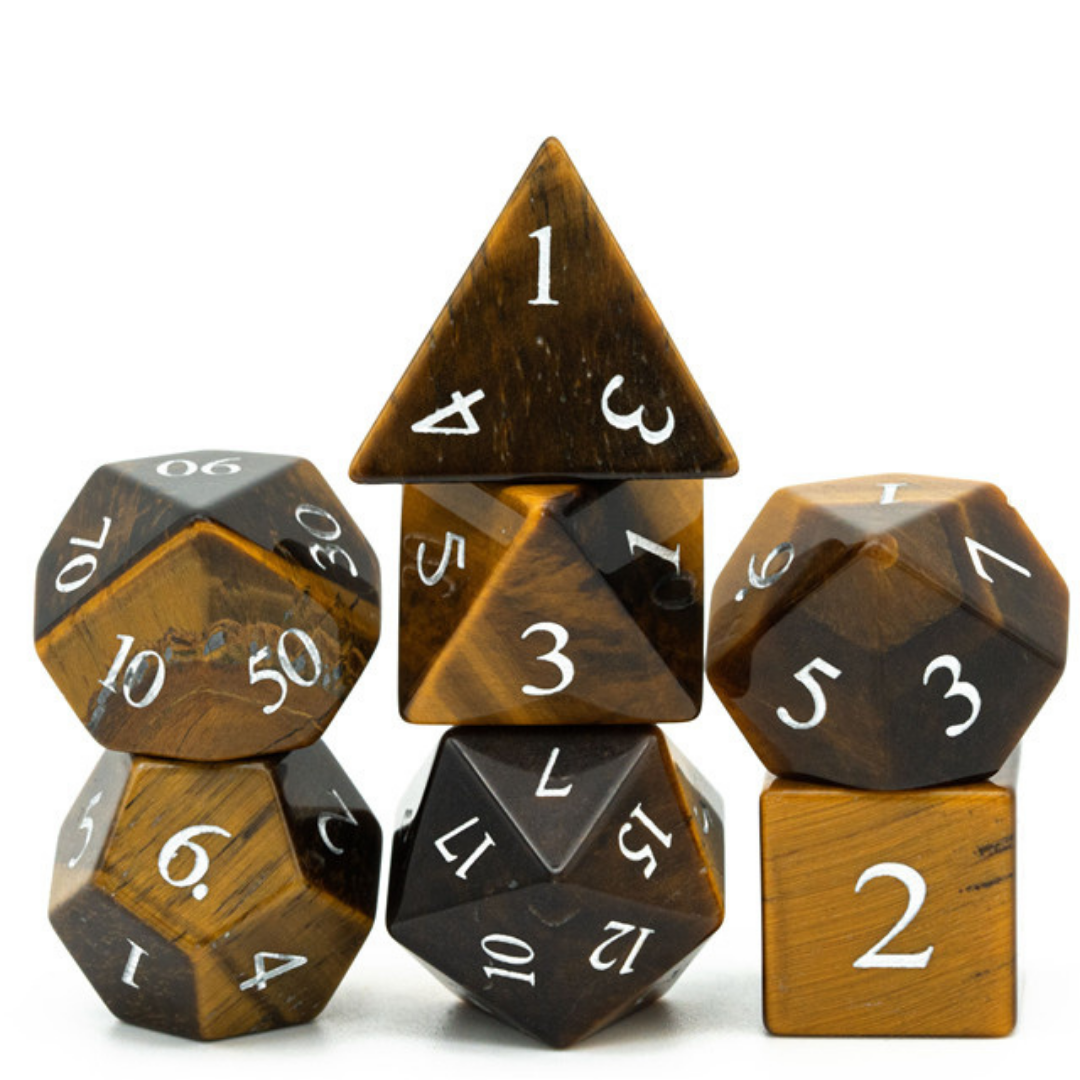 Tiger Eye Dnd dice set stacked