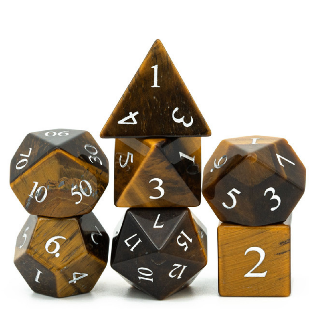 Tiger Eye Dnd dice set stacked 