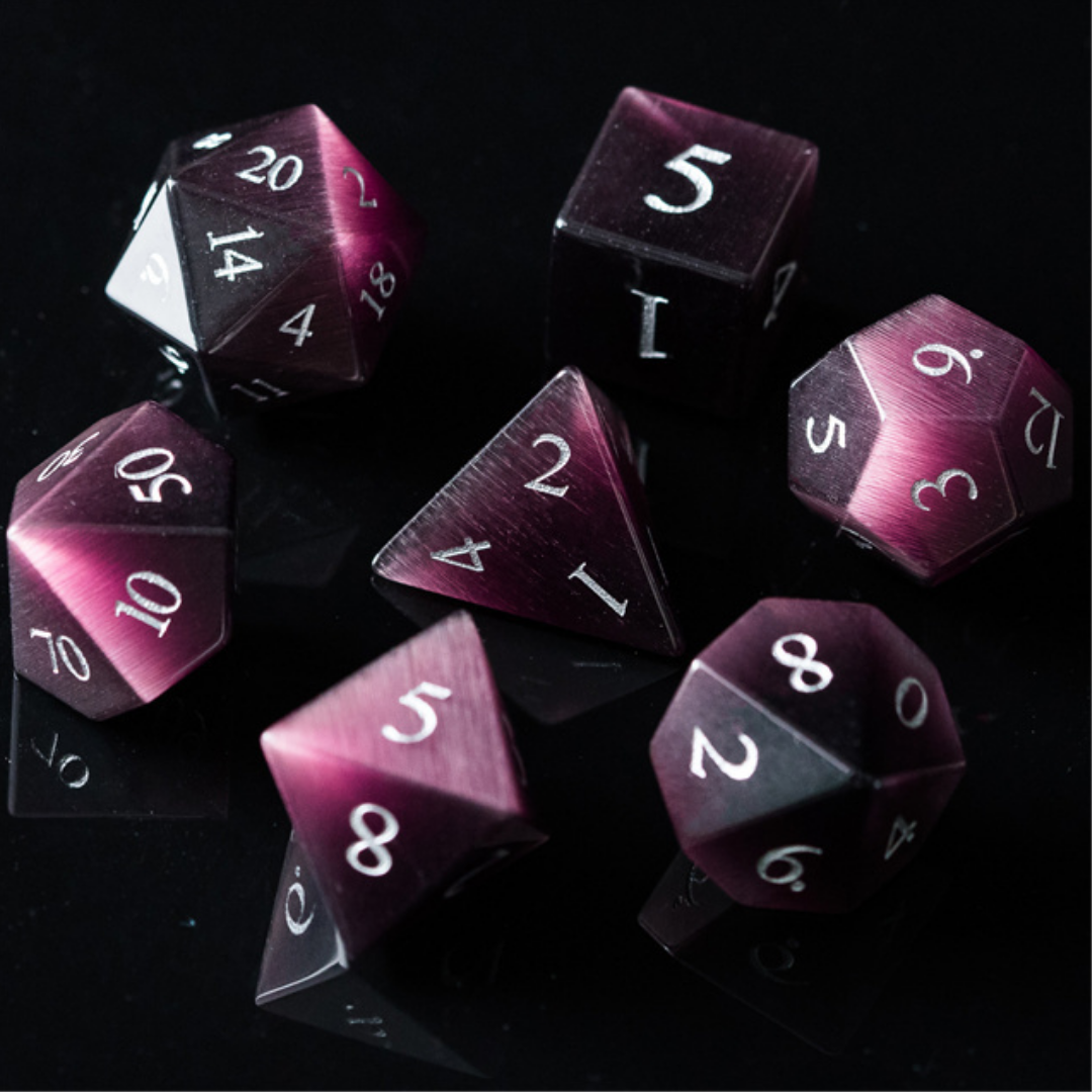 Purple Cats Eye Gemstone DND Dice