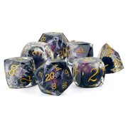 Black Lotus Flower 7 piece polyhedral dice set DND