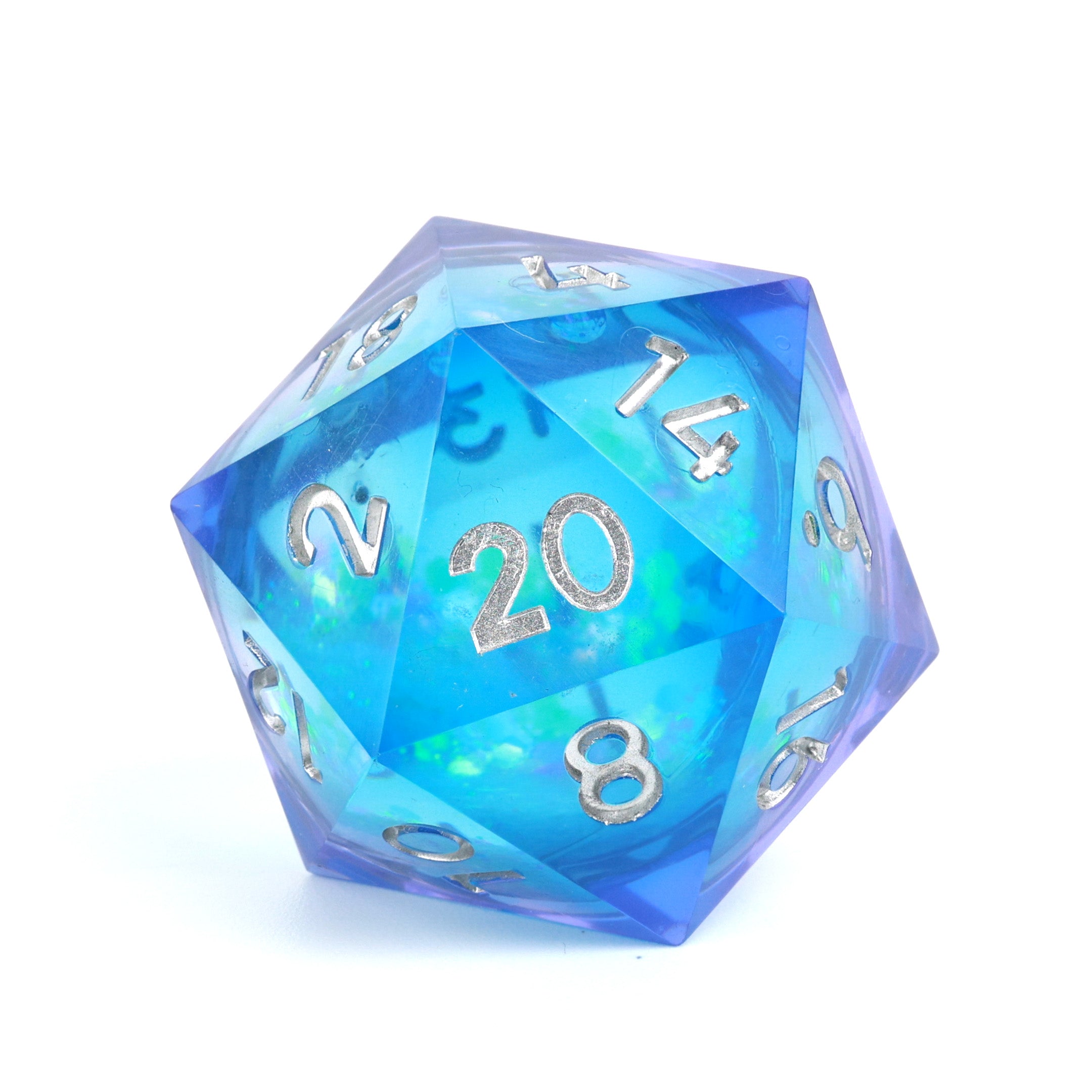 Blue and Purple D20 35mm Liquid Core Close Up