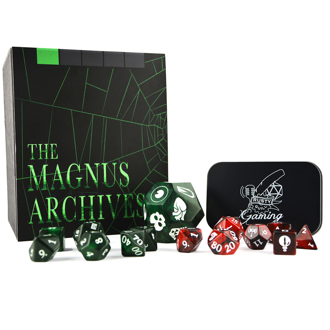 The Magnus Archives Entities Dice Set & We're Still Working On The Name Rusty Quill Gaming Bundle