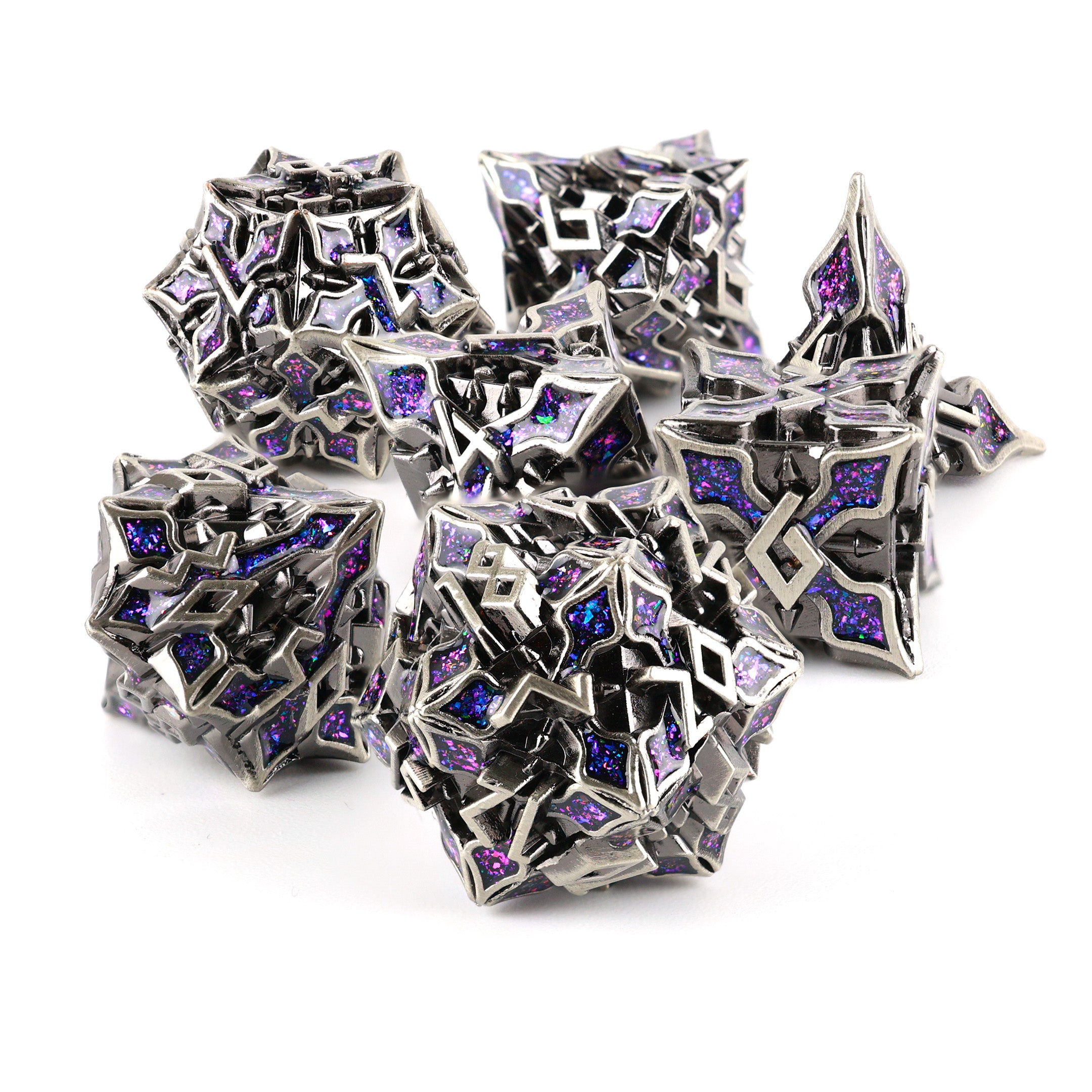metal star shaped dice 7 piece polyhedral dnd