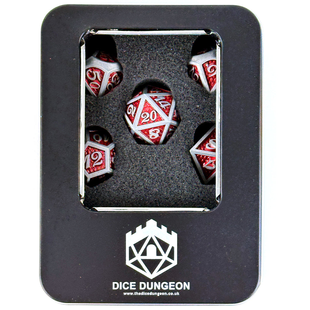 Scales Of The Red Wyrm dnd dice set with tin