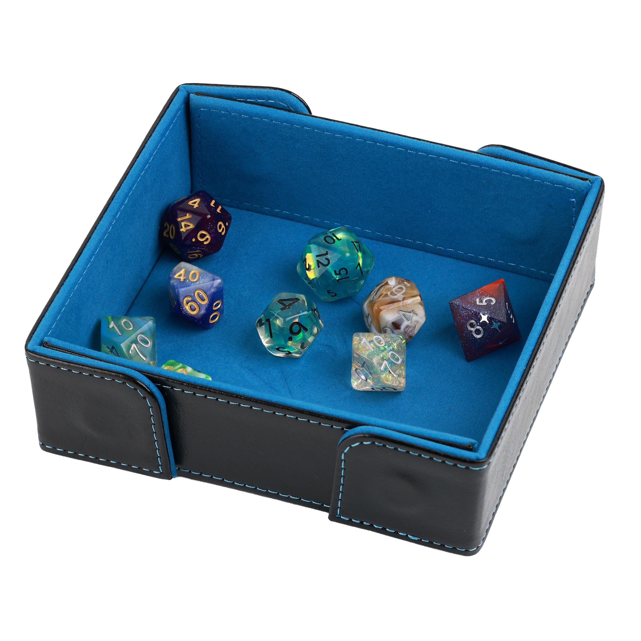 Magnetic dice tray of folding blue