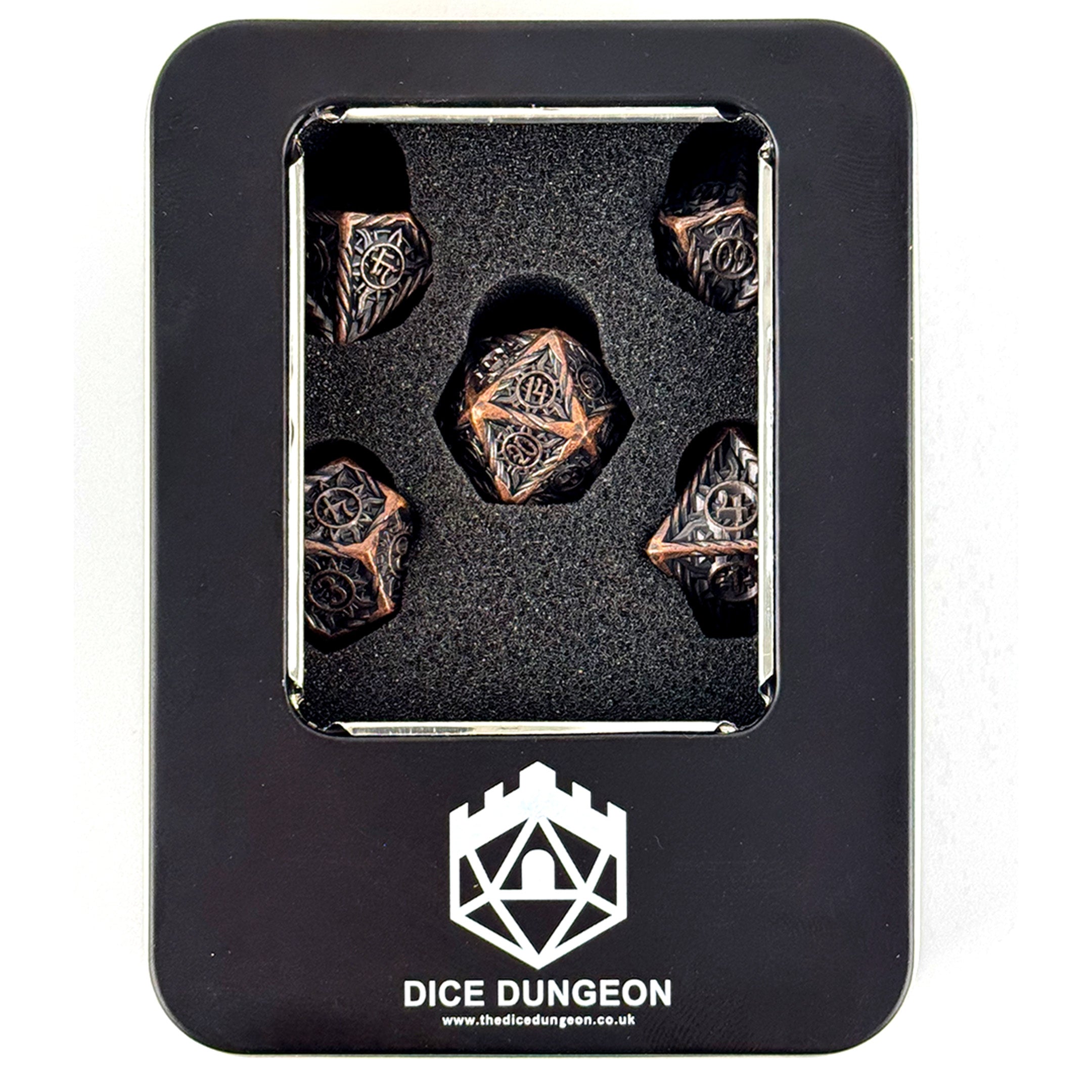 Morninglord Fallen dnd dice set with tin