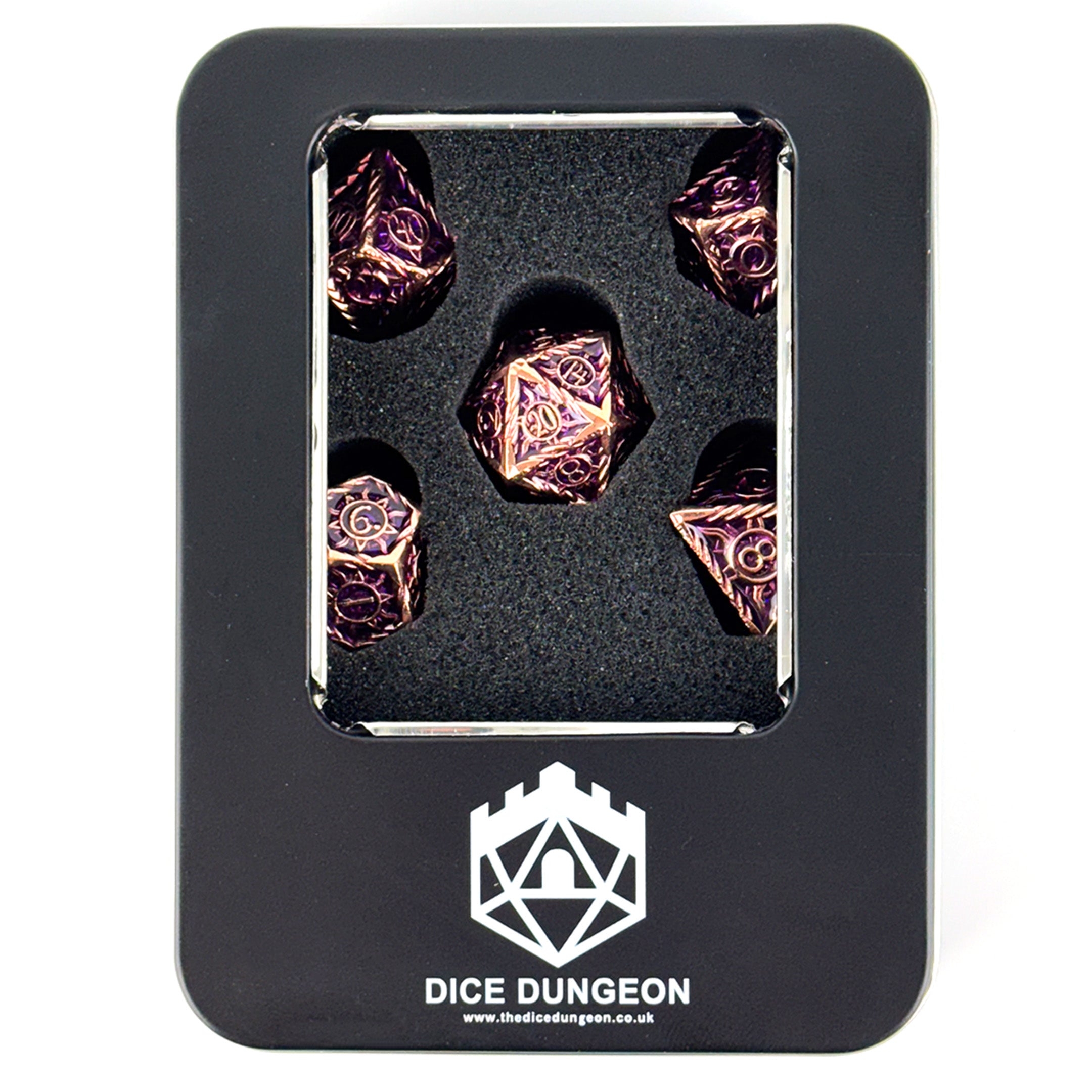 Morninglord Magenta dnd dice set with tin