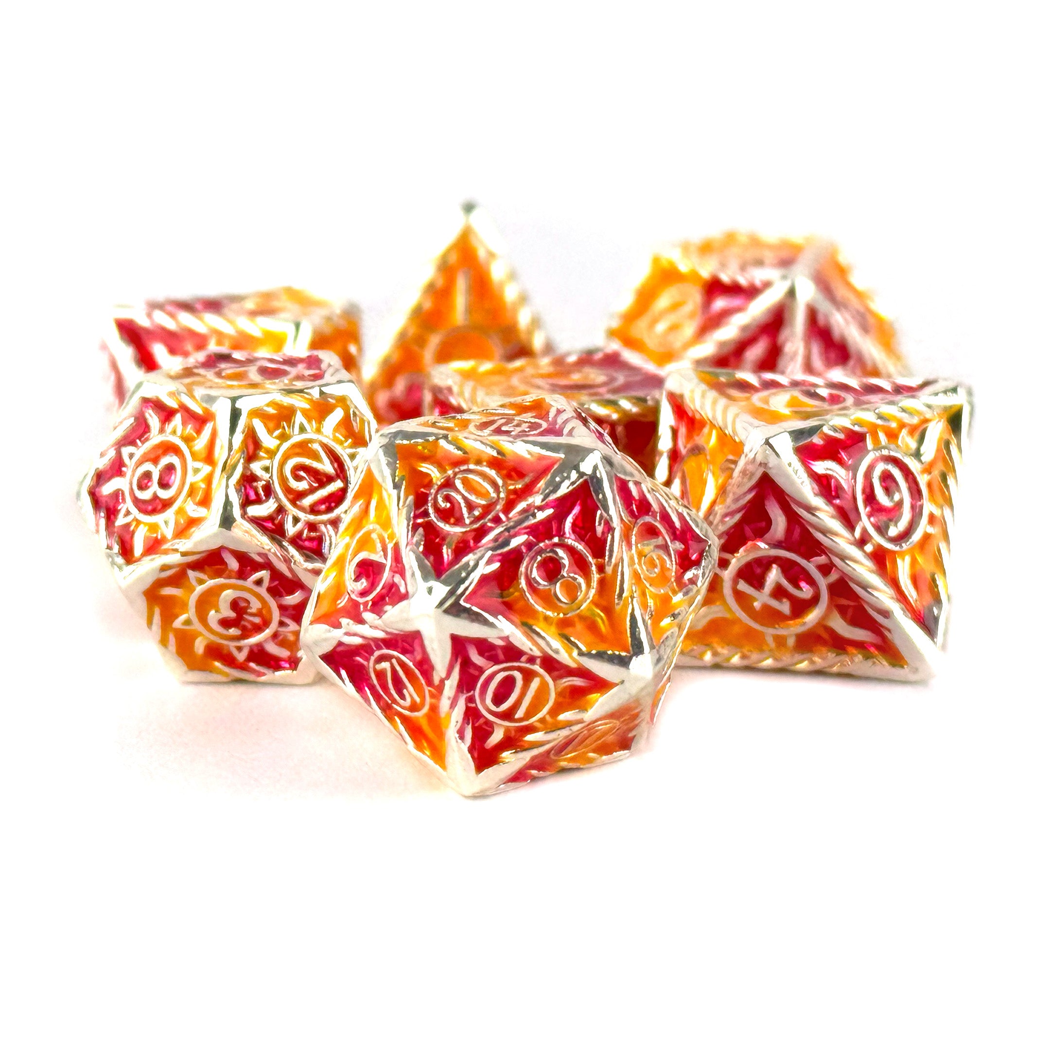 Morninglord Sunfire red and orange dnd dice set