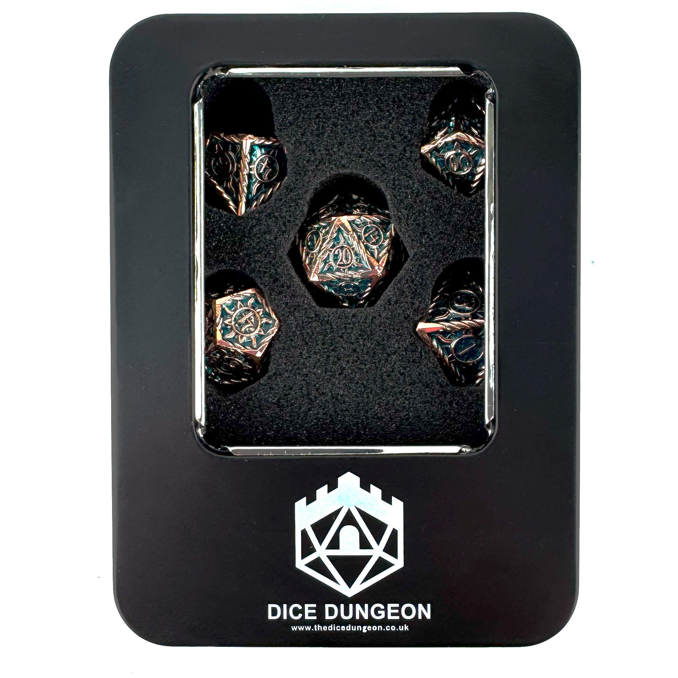 Morninglord Teal dnd dice set with tin