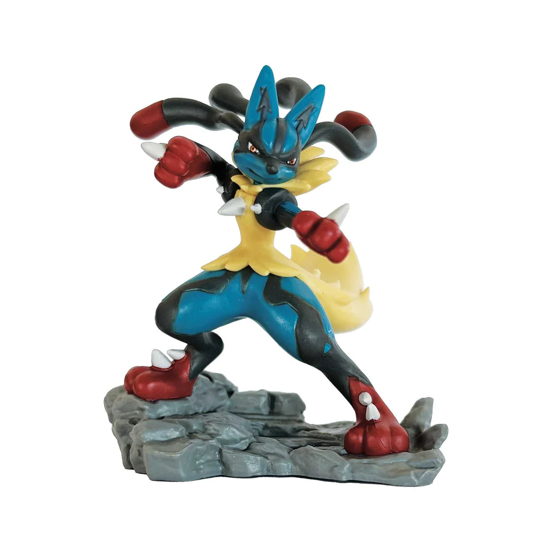 Animated character figurine on a rocky base with a white background