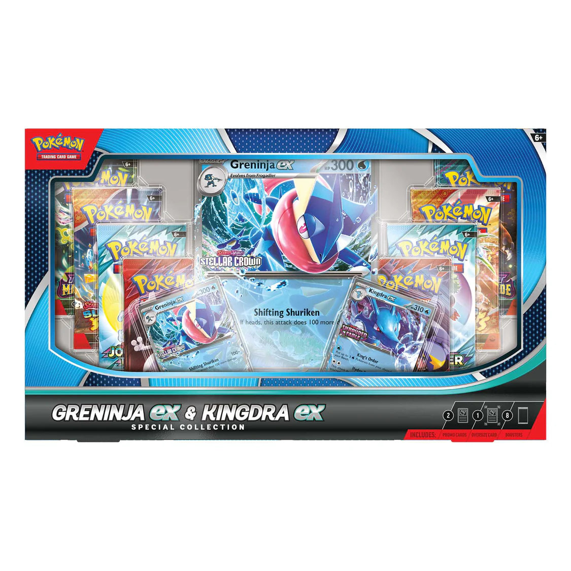 Pokémon Greninja ex & Kingdra ex Special Collection packaging with cards and artwork.