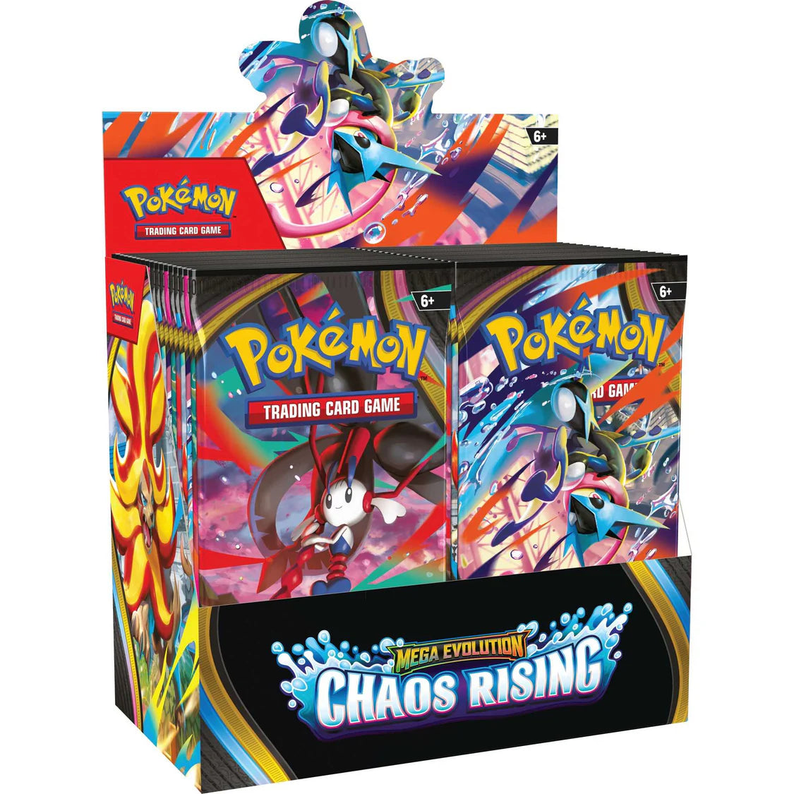 Pokémon Trading Card Game Mega Evolution Chaos Rising Booster Box on a white background