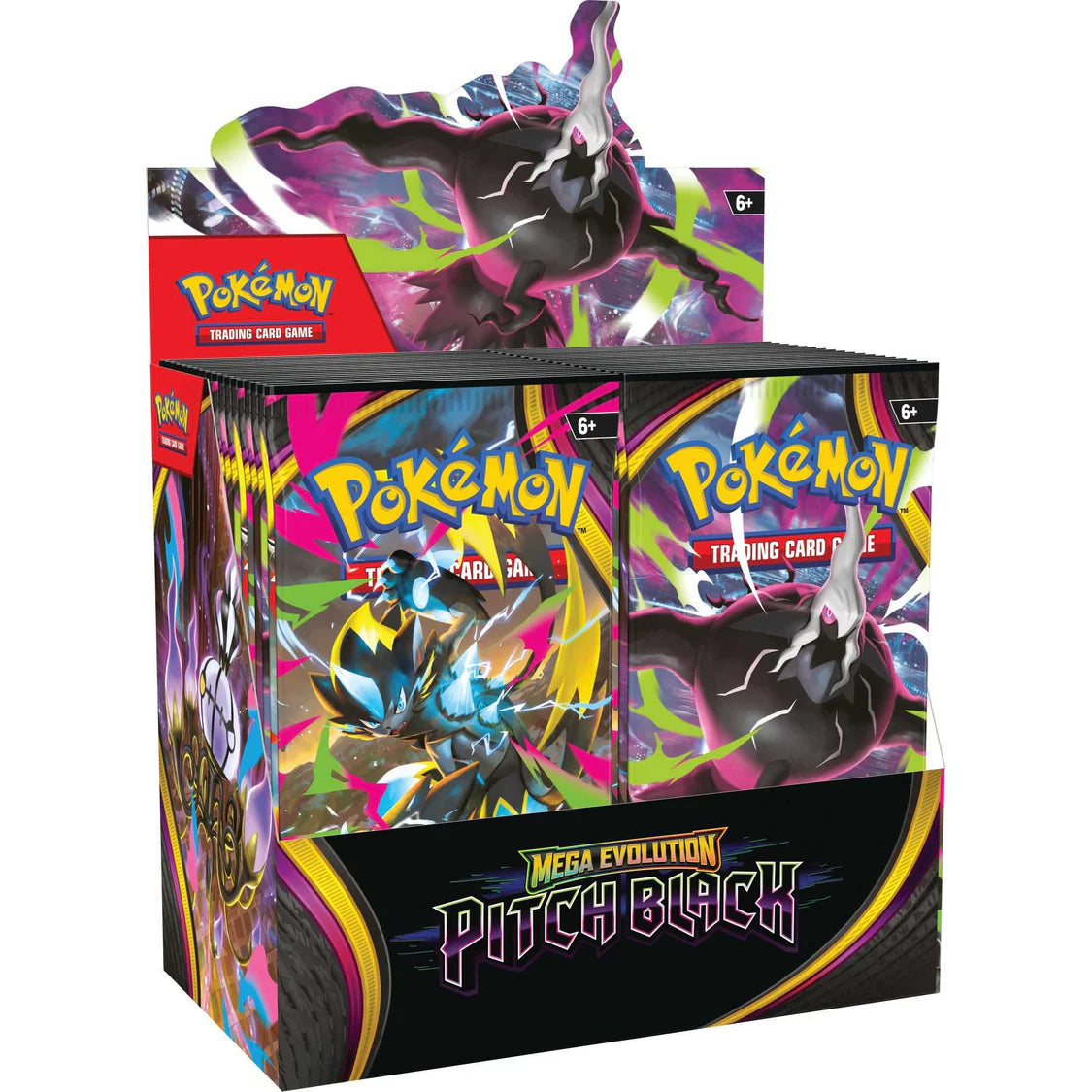 Pokémon trading card game packaging with colorful design and 'Mega Evolution Pitch Black' text.