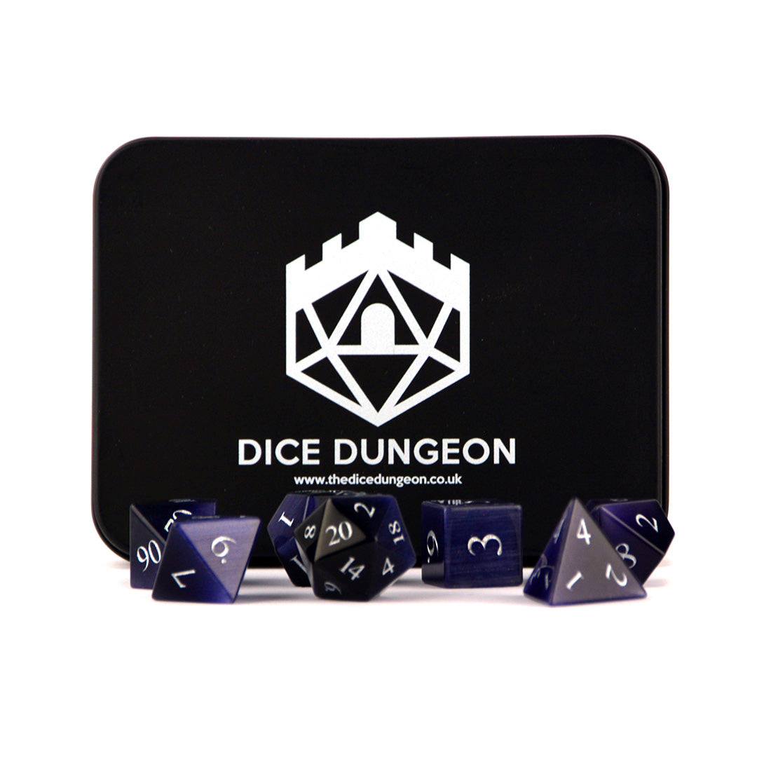 Dungeons and Dragons Purple Gemstone Dice with Tin