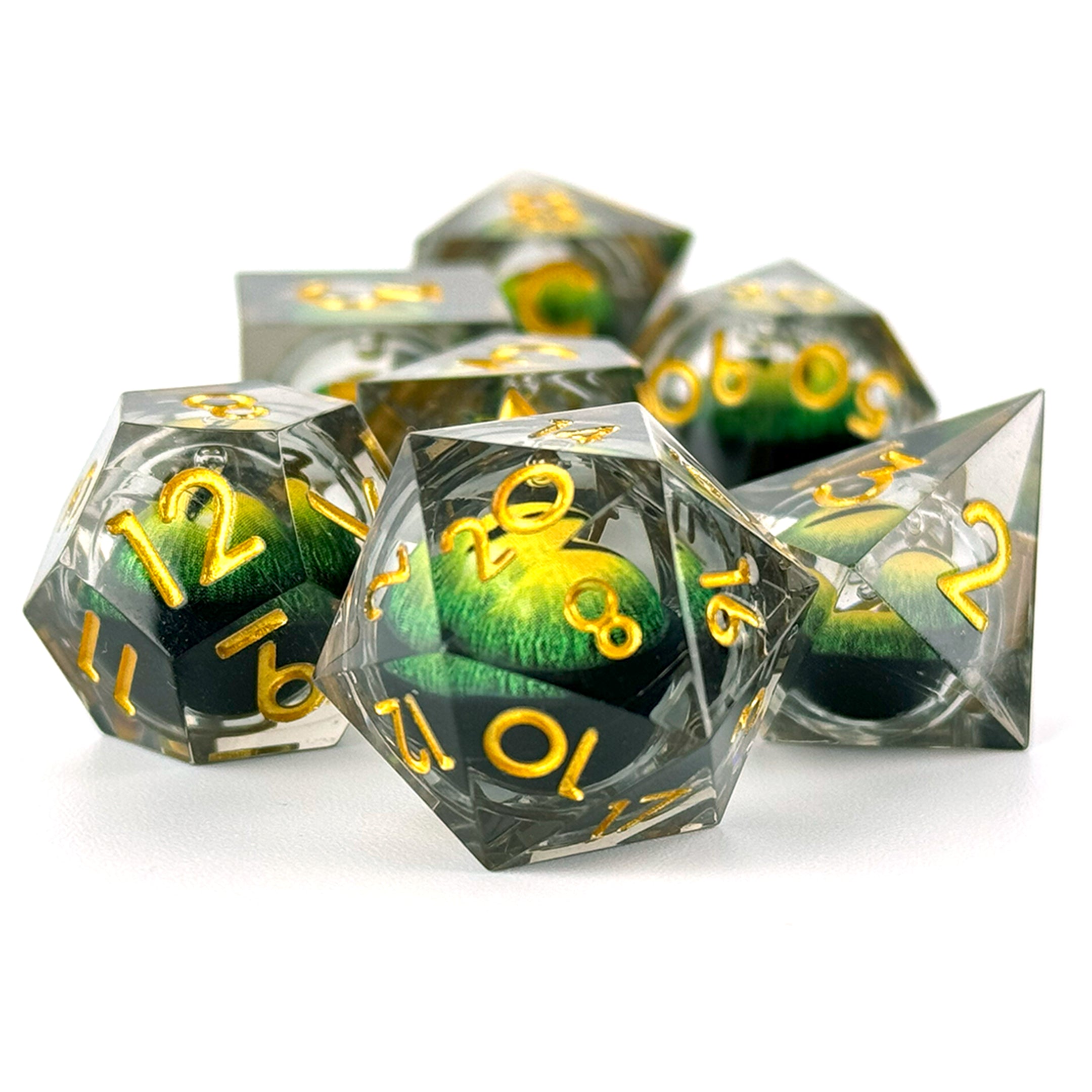 The Witcher Atomic Yellow dnd dice set with tin