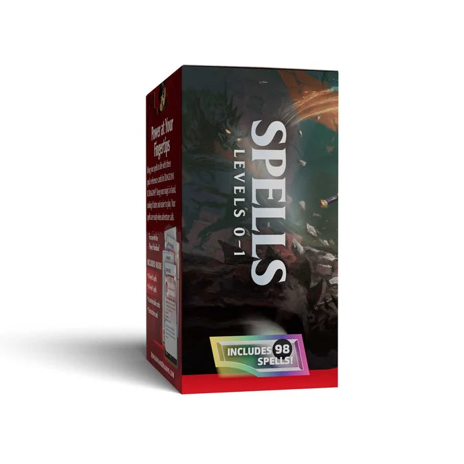 Box of 'Spells Levels 0-1' with fantasy design on a white background