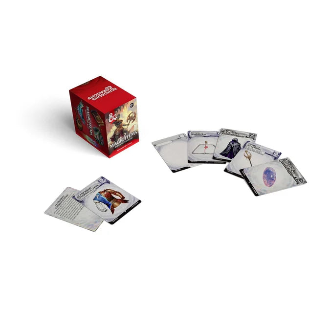 Collection of trading cards with a red box on a white background