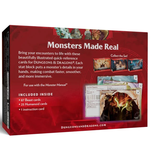 Dungeons & Dragons Monsters Made Real Collect the Set box set packaging, featuring a deep red design with white text and fantasy card illustrations on the front and side.