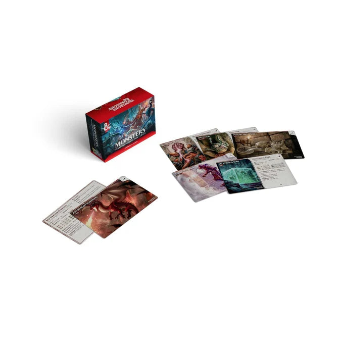 Card game box with cards displayed on a white background