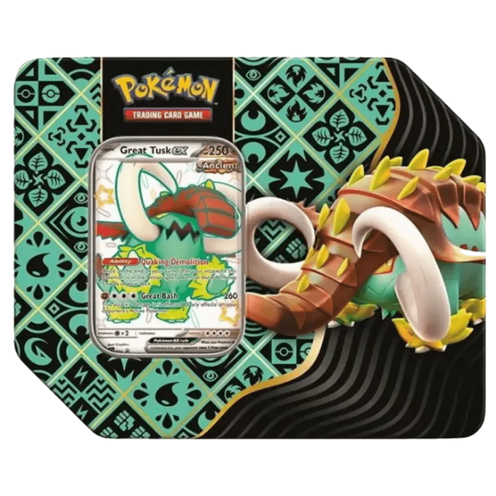 pokemon-tcg-scarlet-violet-paldean-fates-5-booster-tin  Great Tusk
