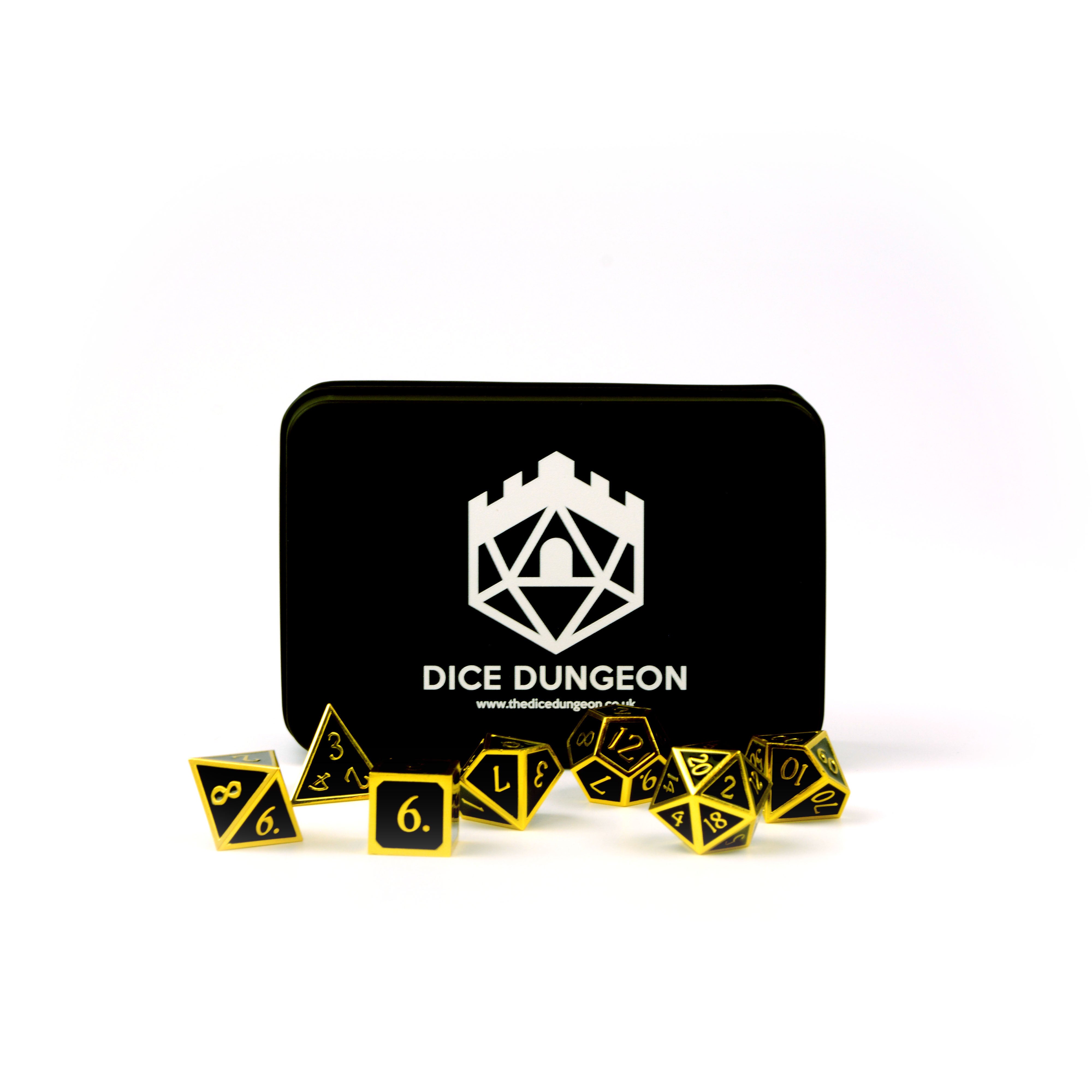 dnd dice golden age black with tin
