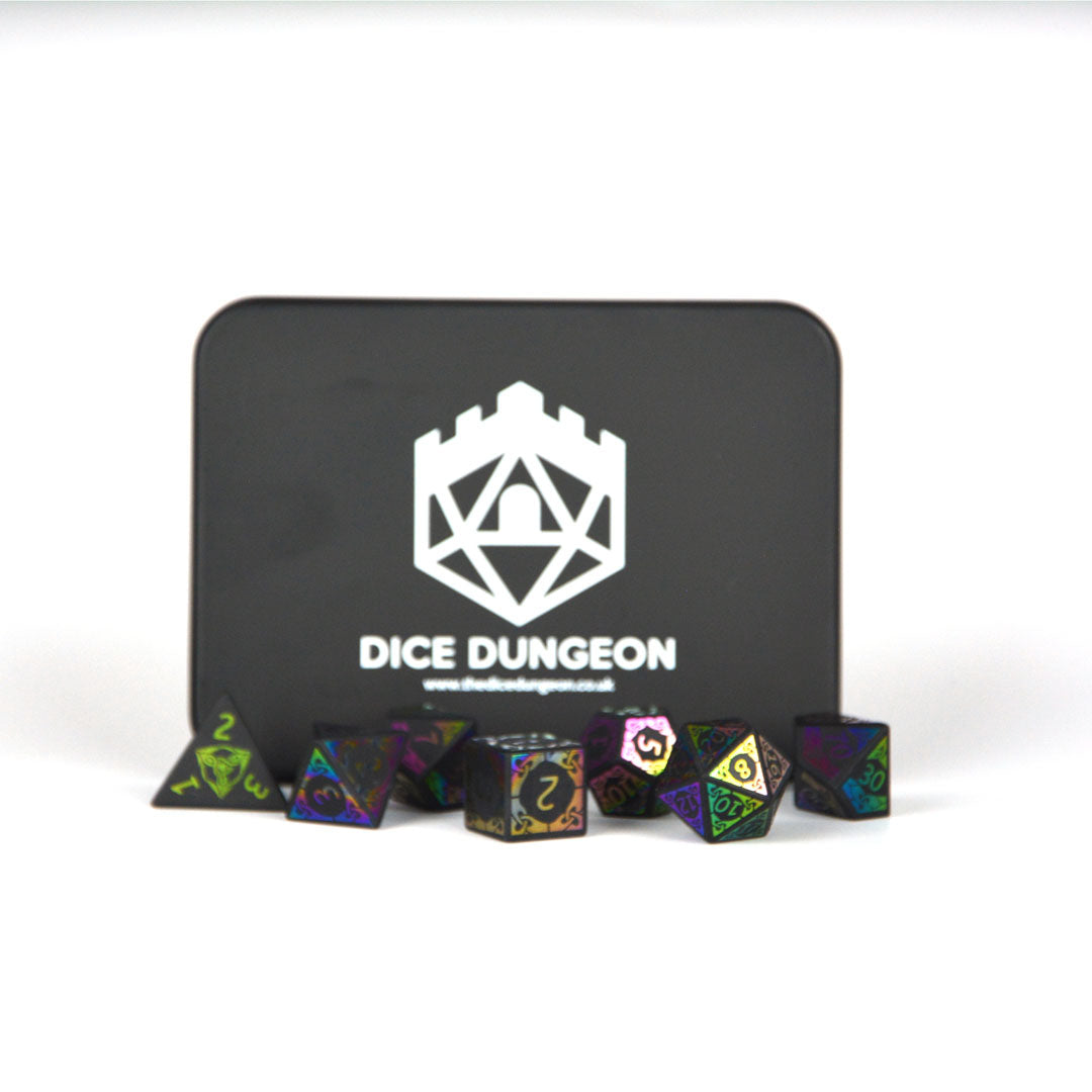 Obsidian dnd dice with tin 