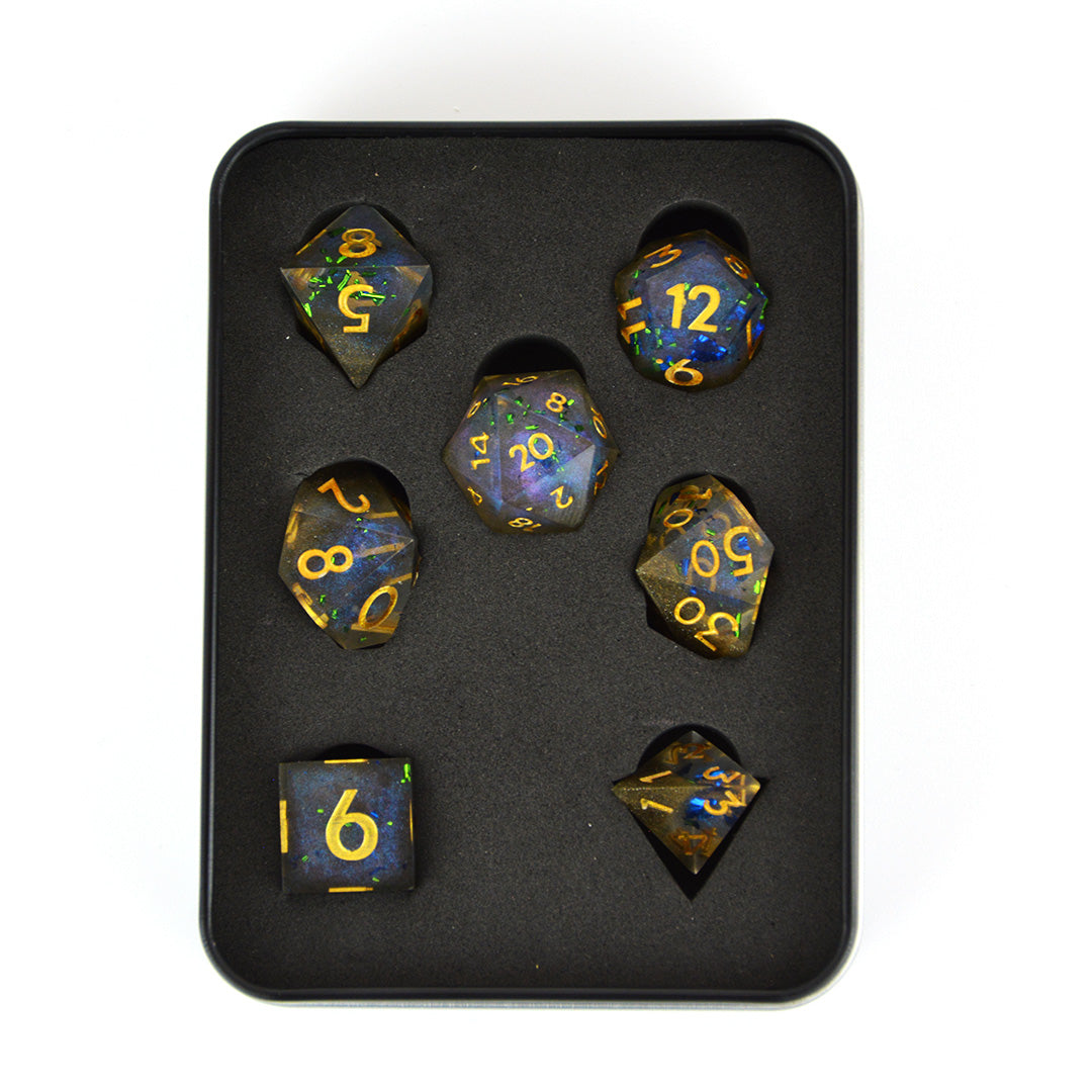Galaxies Edge resin dnd dice set with tin