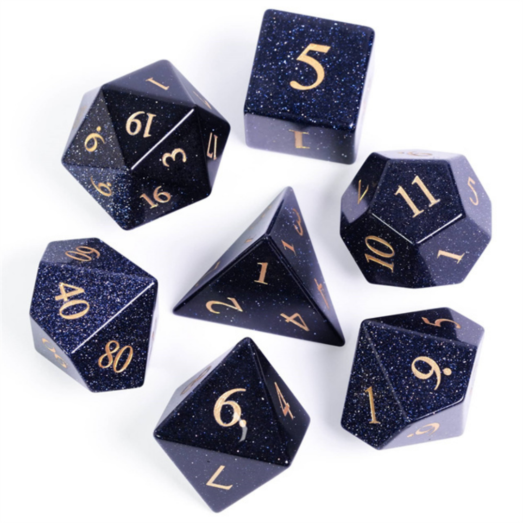 Blue and Gold Gemstone DnD Dice set