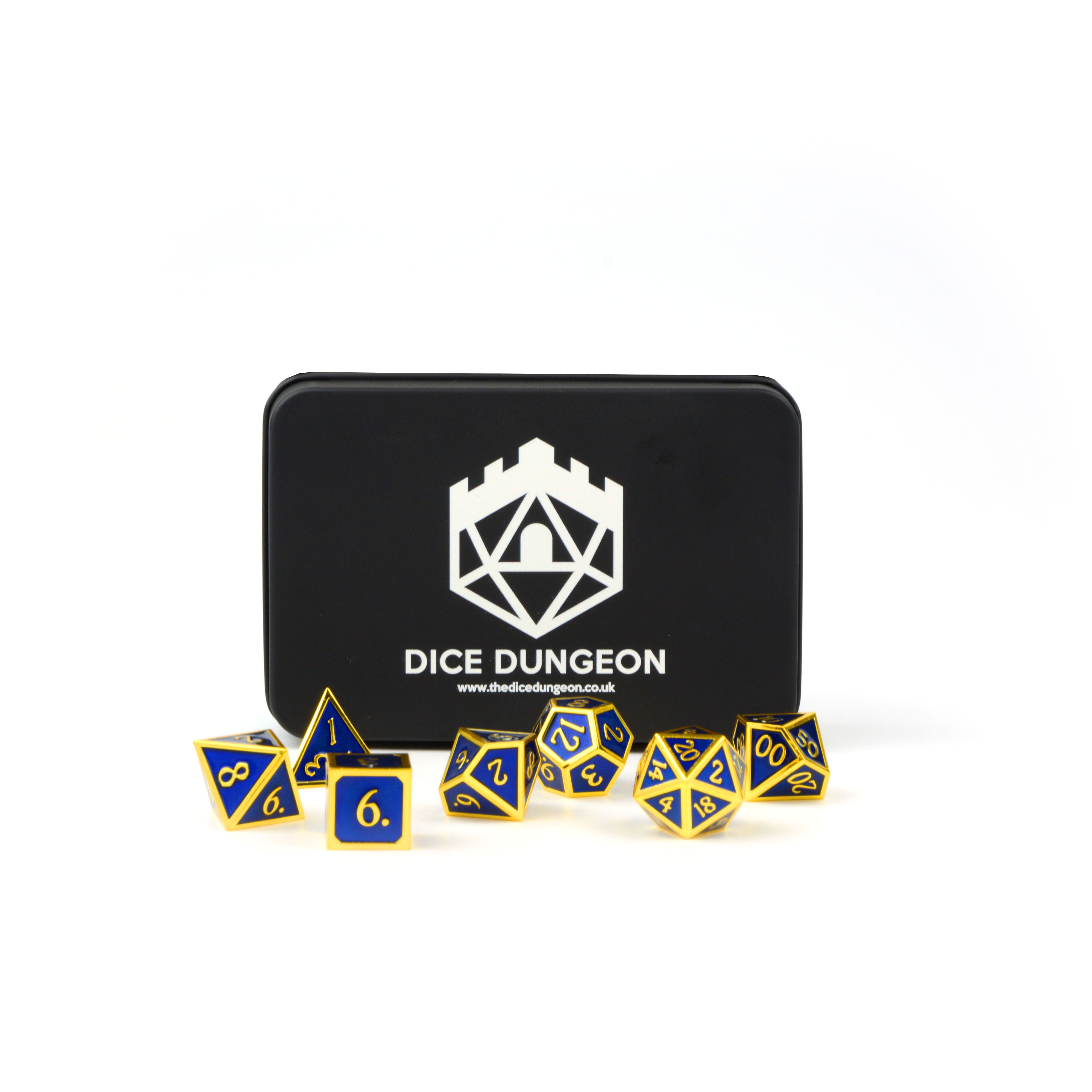 dnd dice golden age blue with tin