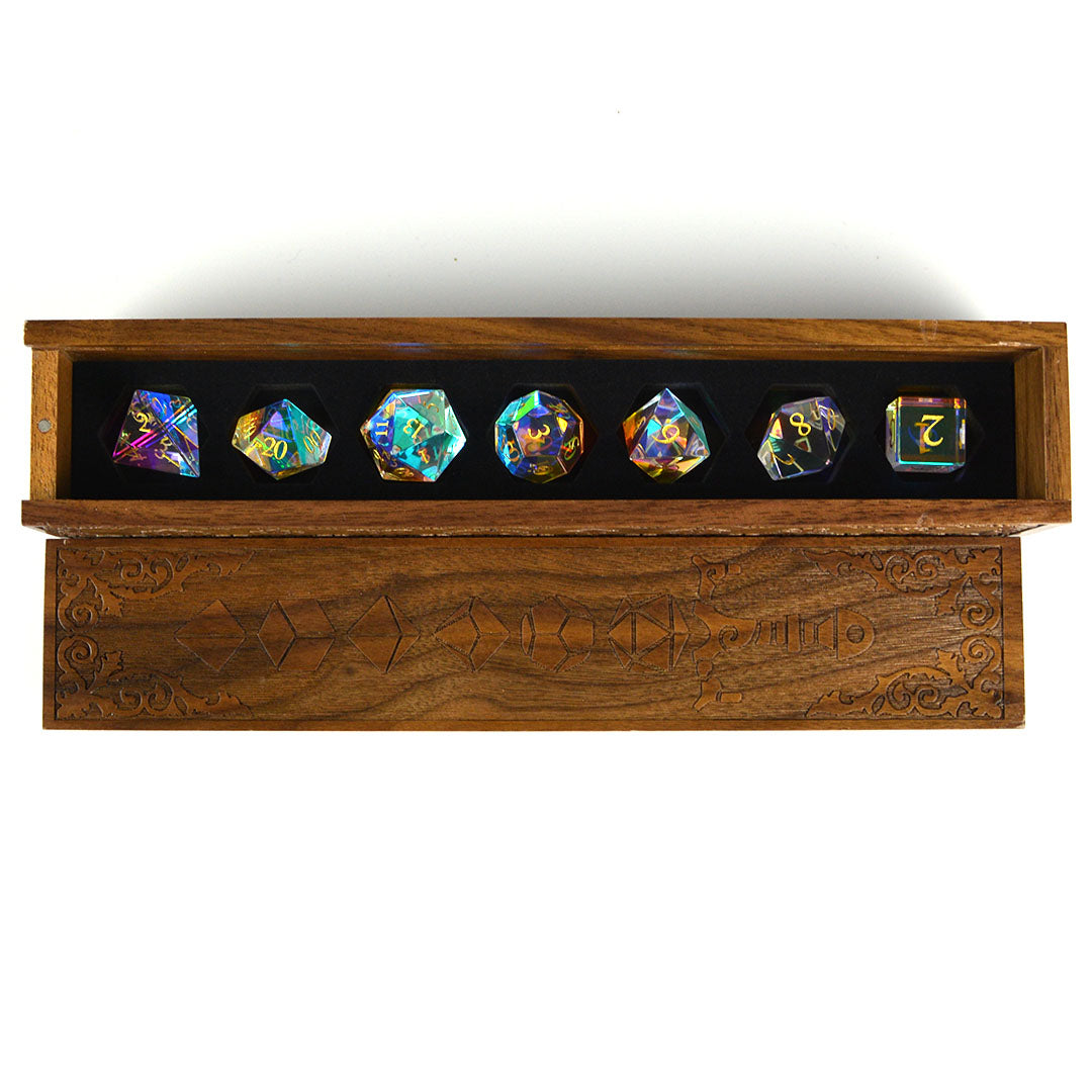 dnd dice storage vault open with glass dice